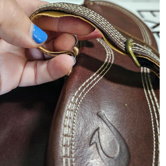 OluKai Brown Leather Thong Sandals Beach Hawaii Boho  8 - Picture 4 of 10